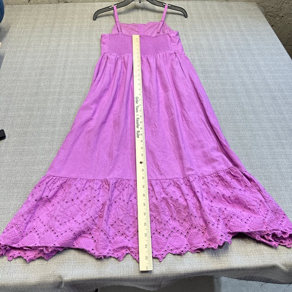 Boho Lilac Eyelet Midi‎ Sundress Small Button Spaghetti Strap Summer Festival - Picture 9 of 11